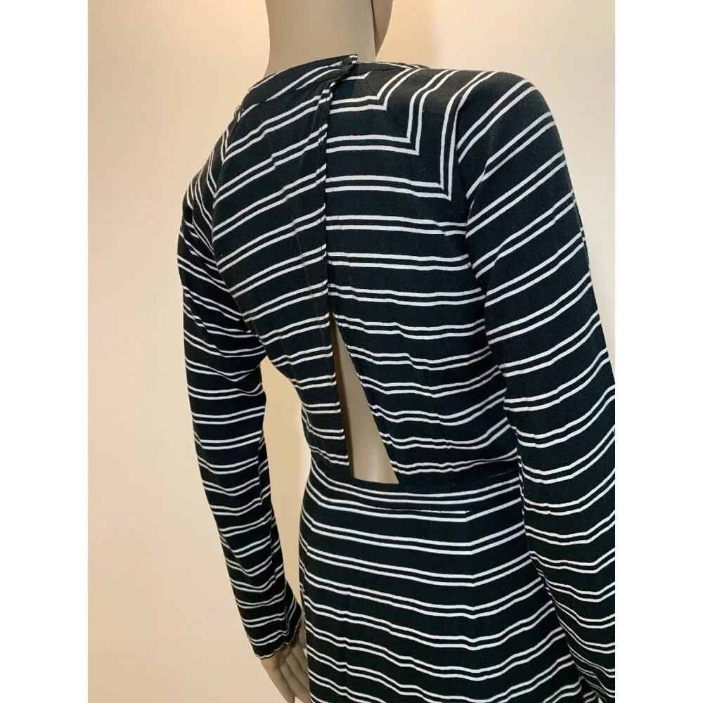 May Women Dress 10 Stripes Long Sleeves High Low Black White. - Picture 6 of 12